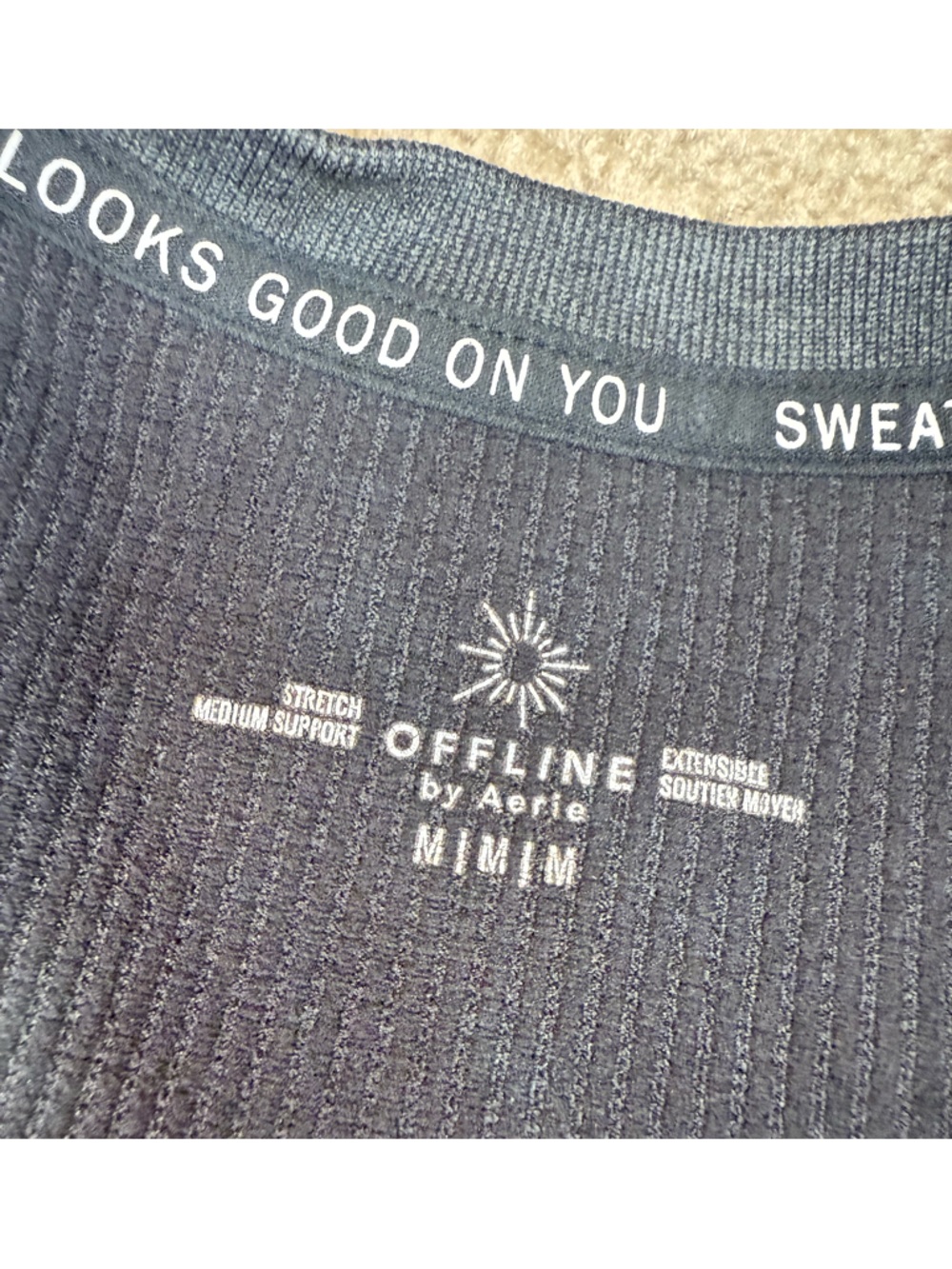 Offline by aerie Black Ribbed High-Rise Bike Shorts and Crop Top Set - Picture 6 of 6